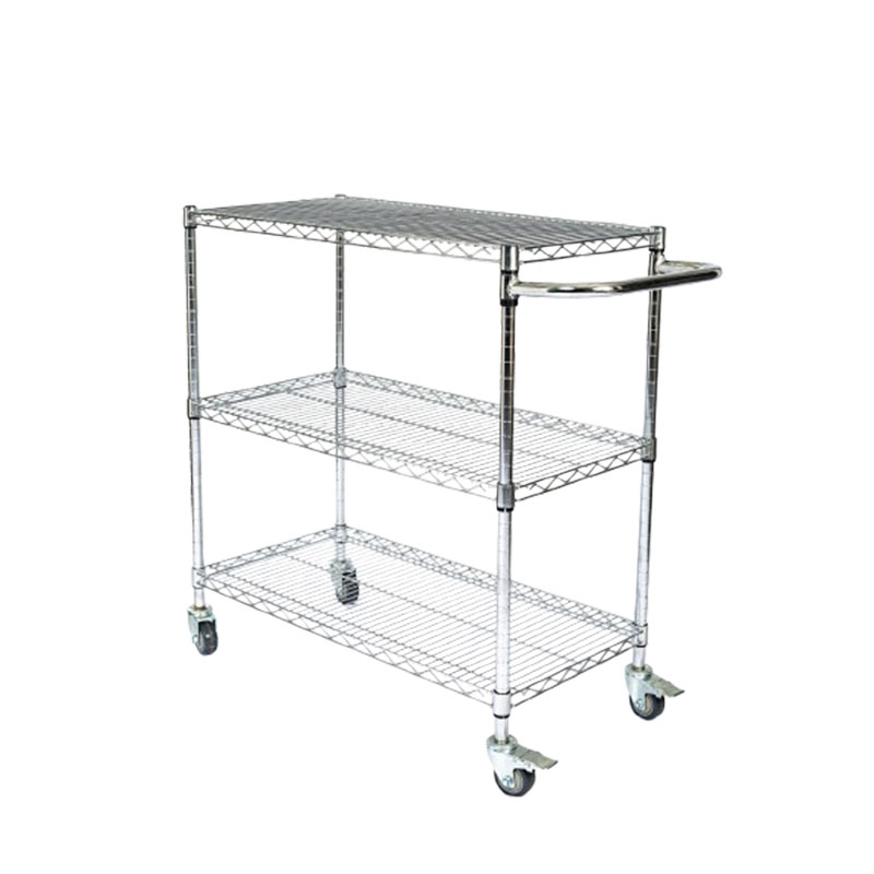 Three-Tier Handle Wire Mesh Cart