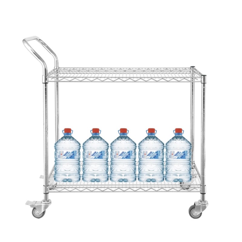 Two-Tier Single-Handle Wire Mesh Cart with Casters - 图片 2