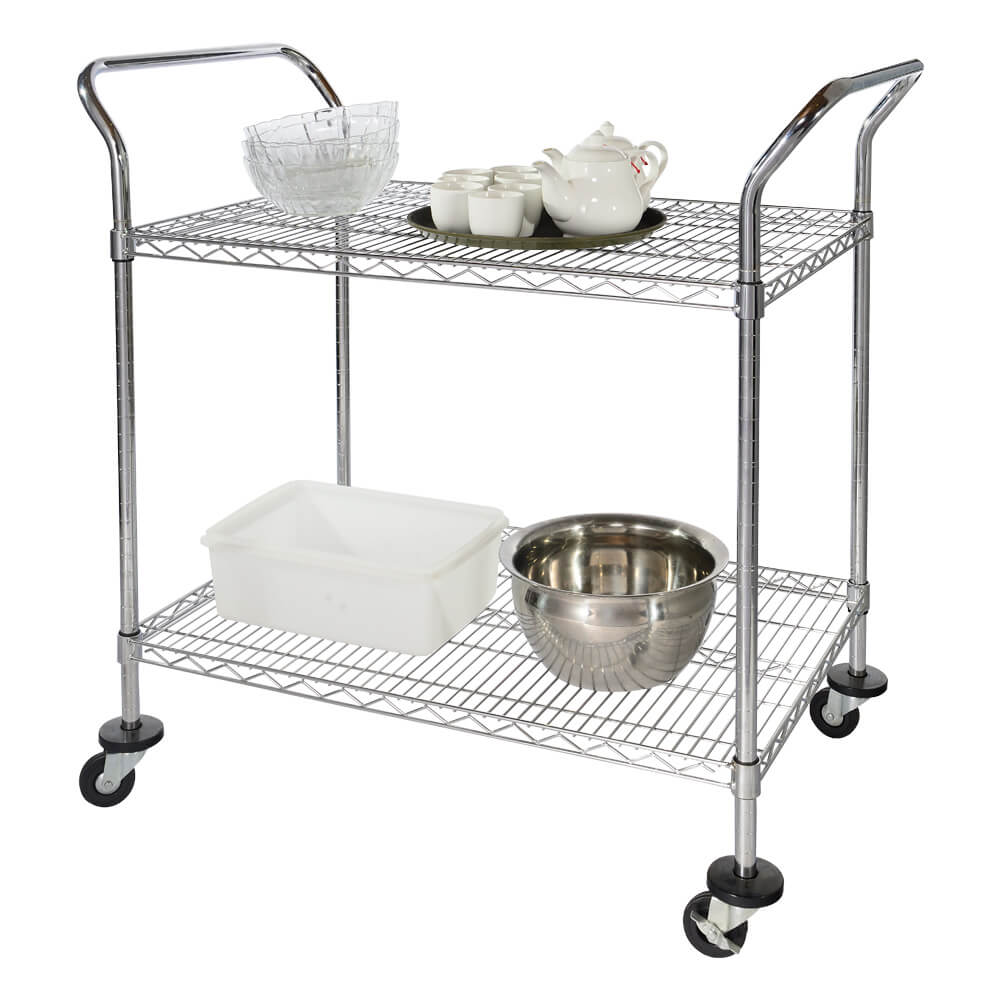 Rolling Service Chrome Wire Trolley with 2 Handle - 图片 2